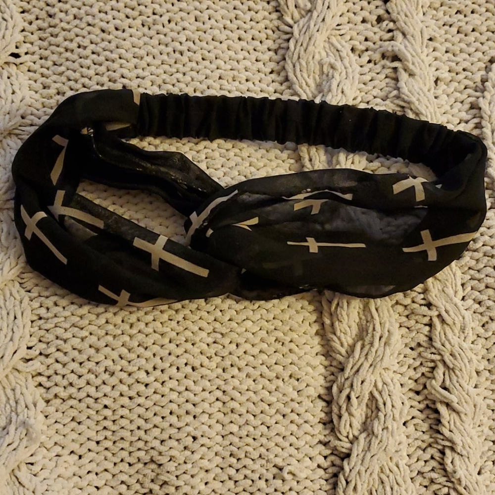 Black&White cross silk headband